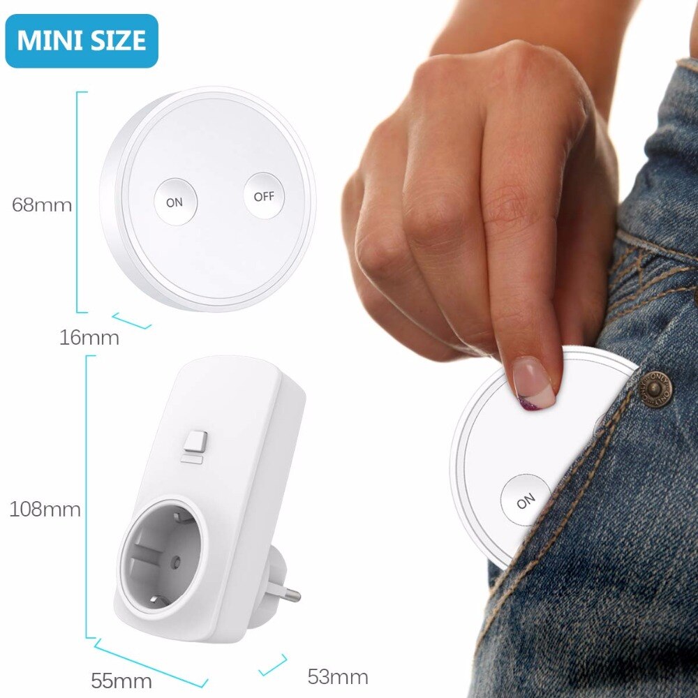 Wireless Socket Kit, EU Plug and MINI Wireless Switch, Mountable or Portable, Remote Control Device Outlet up to 30m