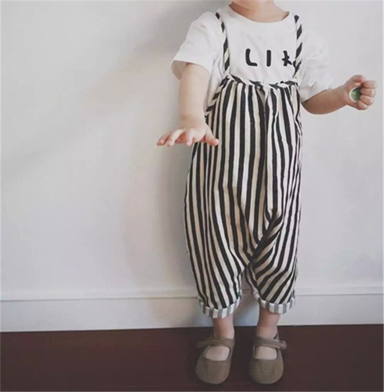 Toddler babypiger stribet overall spaghetti stropper bib bukser lange legetøj romper jumpsuit 0-4t