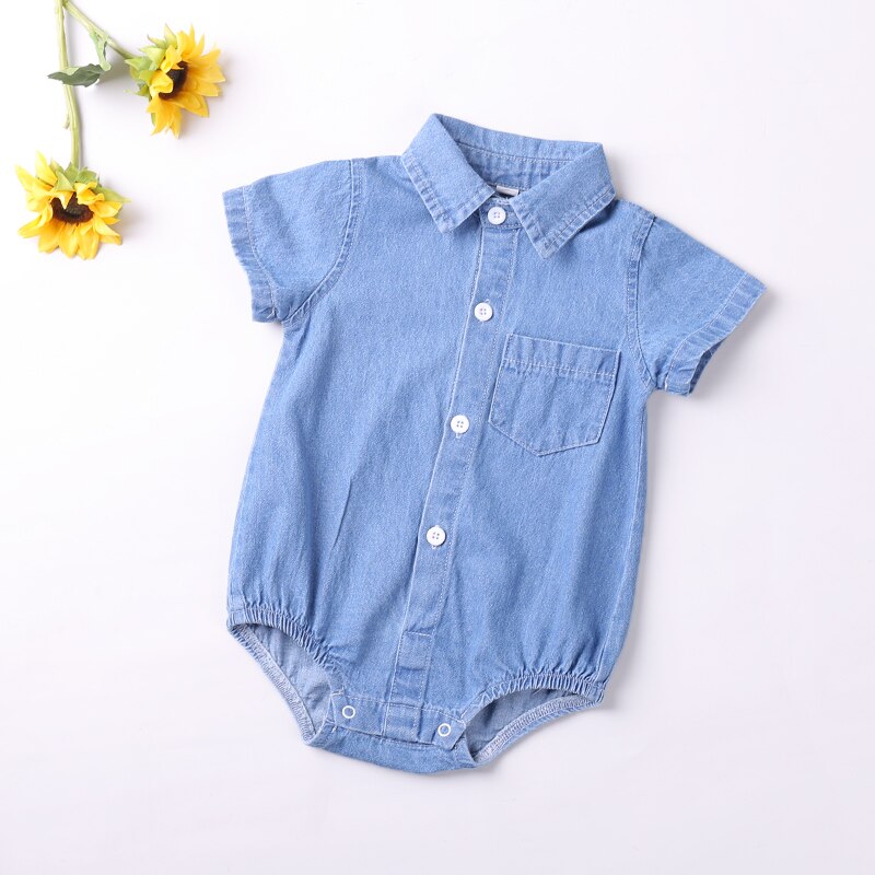 Bebé mameluco nueva Ronda cuello vuelo Body de manga verano bebé Infante niña niño Denim mono ropa de bebé 0-24M: BD566 blue / 6 meses
