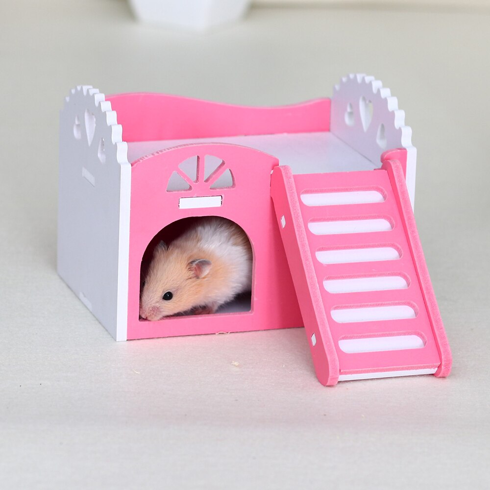 Non-toxic Pet Hamster Wooden House Small Mouse Nest Houses With Staircase Small Animal Living Home Pets Nest
