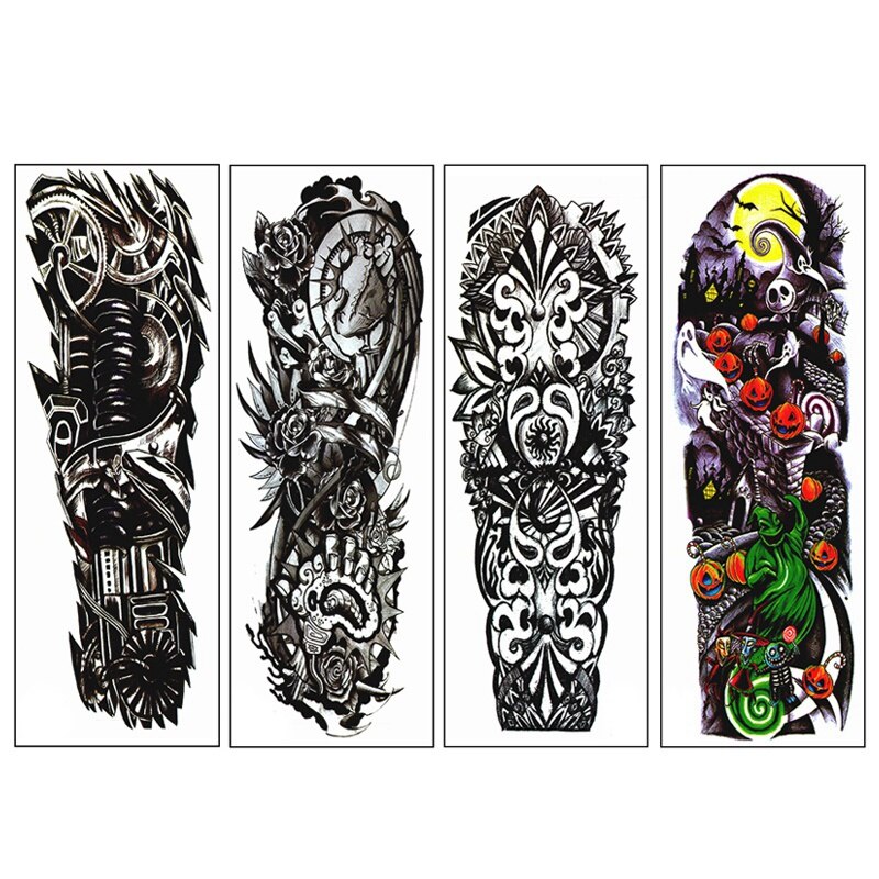 4Pcs Waterproof Temporary Tattoos Sticker Full Arm Mechanical Pattern Tattoos Applique Arm Full Arm Tattoos Sticker 48 X17cm (1/