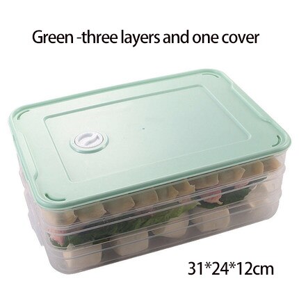ATUCOHO Store Single Layer Dumpling Boxes Storage Tray Food Container Box To Keep Frozen Dumpling Storage Plastic Boxes Cool: GREEN-3layers1cover