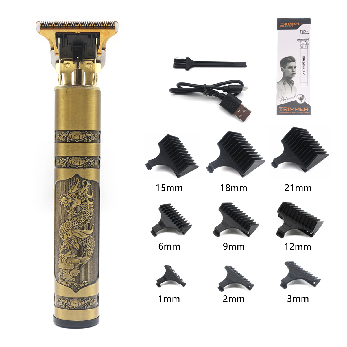 T9 Hair Trimmer Machine Metal Body Stainless Steel Blade Hair Clipper Beard Trimmer for Men Finishing Machine: Yellow