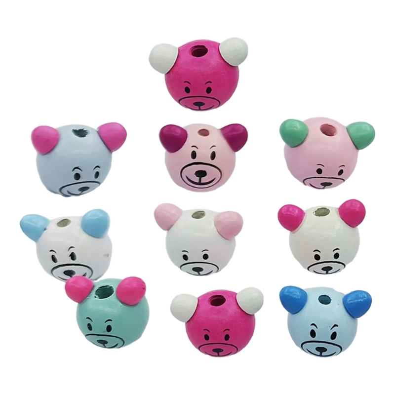 10pcs Wooden Beads with Adorable Animal Faces Durable Besds for Craft Supplies