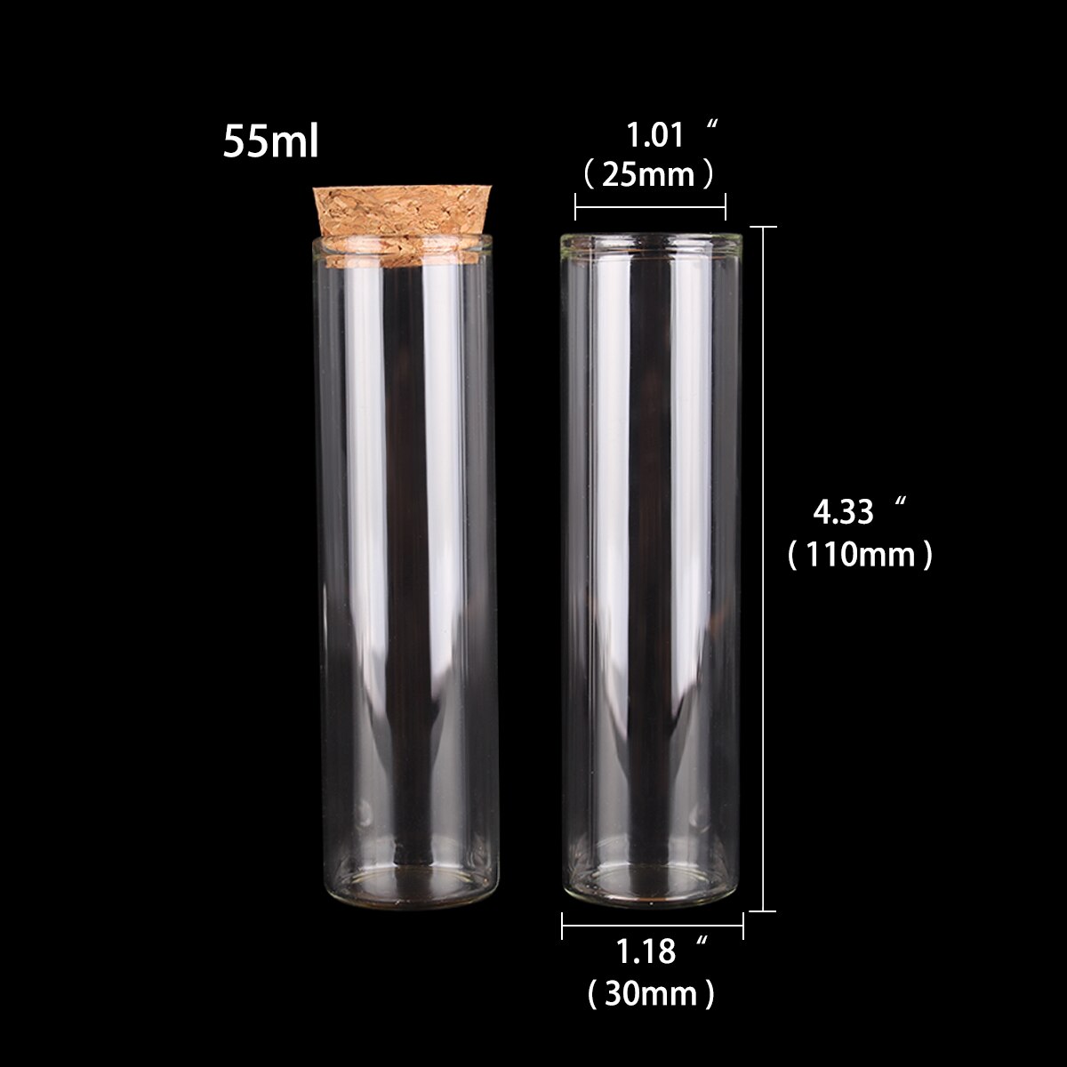 15ml/25ml/30ml/35ml/40ml/45ml/50ml/55ml/60ml/80ml/100ml små provrör i glas med korkpropp flaskor burkar injektionsflaskor 24 st: 55ml(30 x 110mm)