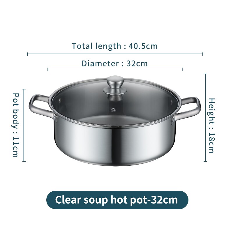 WORTHBUY Chinese Pot Met Deksel Soeplepel 18/8 Rvs Koken Pot Dubbele Smaak Pot Keuken Kookgerei: Without interval 32