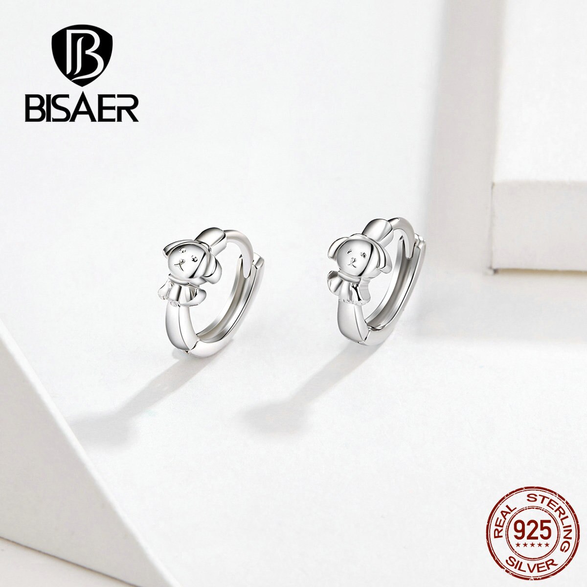 BISAER Hund Ohrringe 925 Sterling Silber Tier Doggy Liebe Runde Kreis Form Stud Ohrringe für Frauen Schmuck ECE662