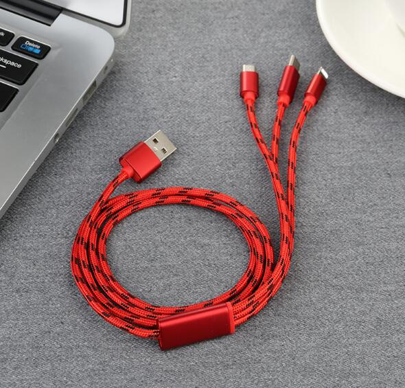 Kabel 3 w 1 Szybkie Ładowanie 3A USB Type-C do iPhone, Micro USB, Lightning - Tzuafat