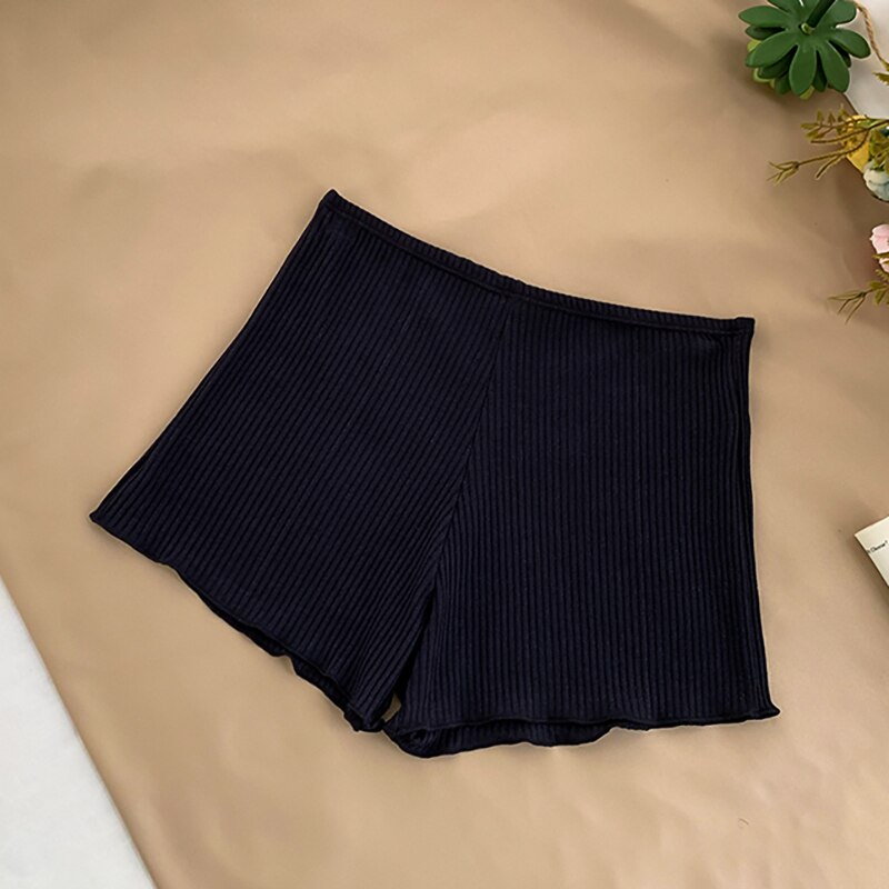 Pearl Diary Women Rib Safety Pant Under Skirts Femme Soft Undies Stretch Waist Lettuce Hem Casual Anti Exposure Bottoms Short