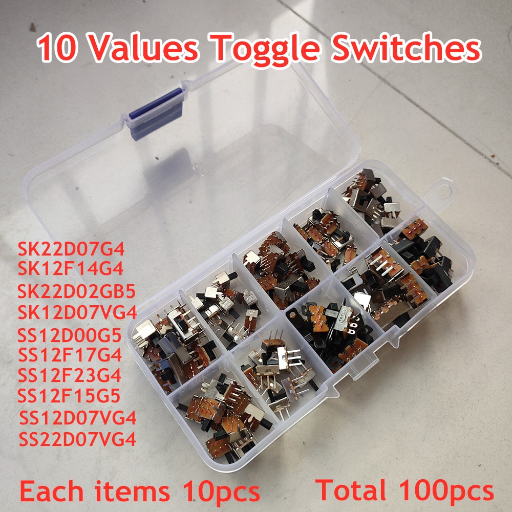 100Pcs 10 Waarden Tuimelschakelaar Mix Ss12D Ss22D Sk12D Sk22F Sk12F Handvat Hoog 4Mm En 5Mm