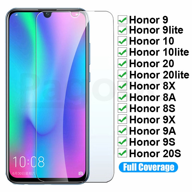 Vidrio Protector de pantalla 9H para Huawei Honor 9 10 20 Lite 10i 20i 8X 8C 8A 8S 9X 9A 9S 20S