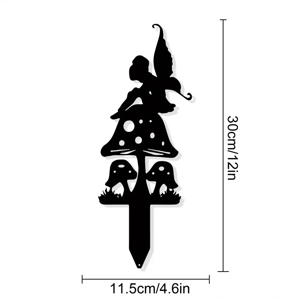 12 x 18 cm havefe-metal udendørsdekoration - finurlige fe-figurer med blomsterdetaljer, vejrbestandig terrasse- og græsplænekunst: Grå