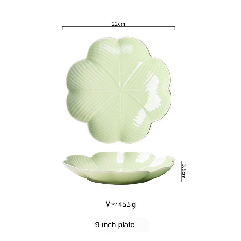 leaf-shaped tableware Home ceramic breakfast plate fruit salad dish net red soup dish deep plate: 9 inch green