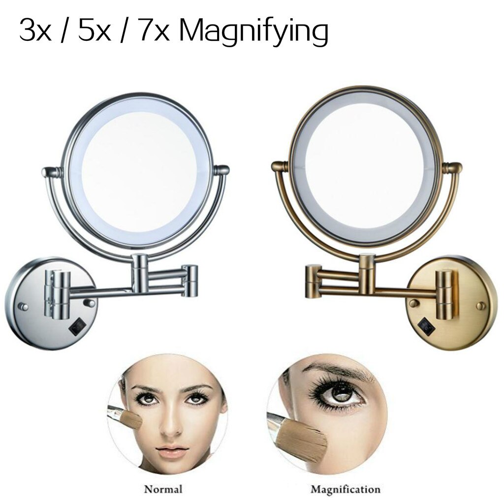 8inch LED Surround Wall Mount Vanity Mirror Swivel Extendable for Makeup Cosmetic Bathroom Shower Shaving Stylish Finished
