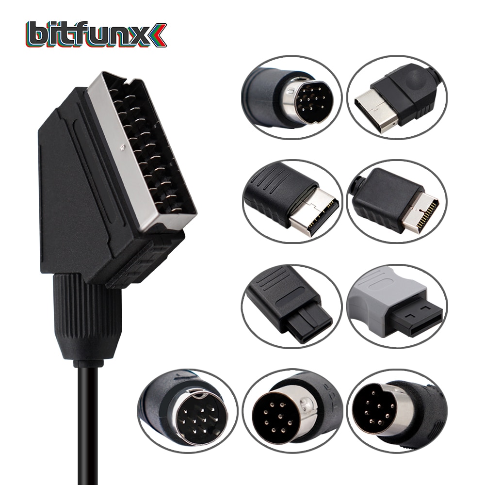 Bitfunx Scart Cable 1,8 m para PS2/PS1/Dreamcast/SEGA MD1/MD2Megadrive 1/Génesis 1/XBOX/WII/Saturn Video juego de Cable