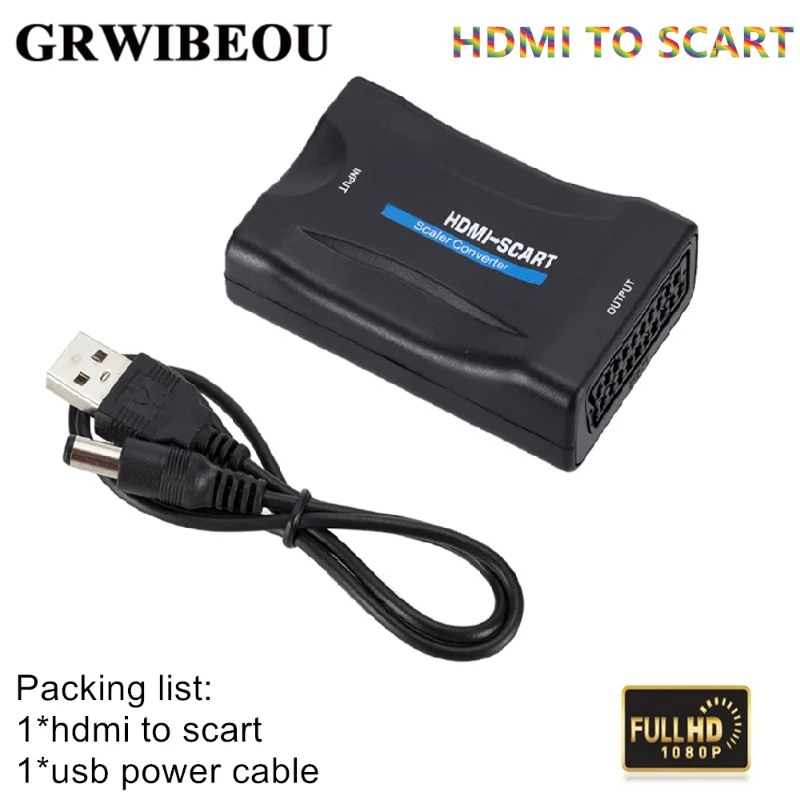 GRWIBEOU HDMI NAAR Scart Audio Video Adapter HDMI naar SCART Converter Voor HDTV Sky Box STB Voor Smartphone HD TV DVD Adapter