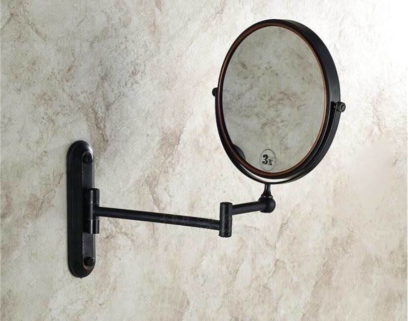 Badeværelse spejl vægmonteret 8 tommer messing 3x/1x forstørrelses spejl folde rose guld / guld makeup spejl kosmetisk spejl dame: Sort oliebørstet 2