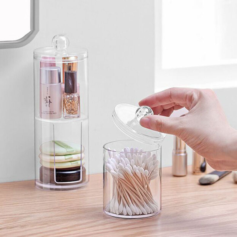 Makeup organizer akryl opbevaringsboks vatrondeller holder badeværelse gennemsigtige vatpinde organiser til kosmetikskuffe