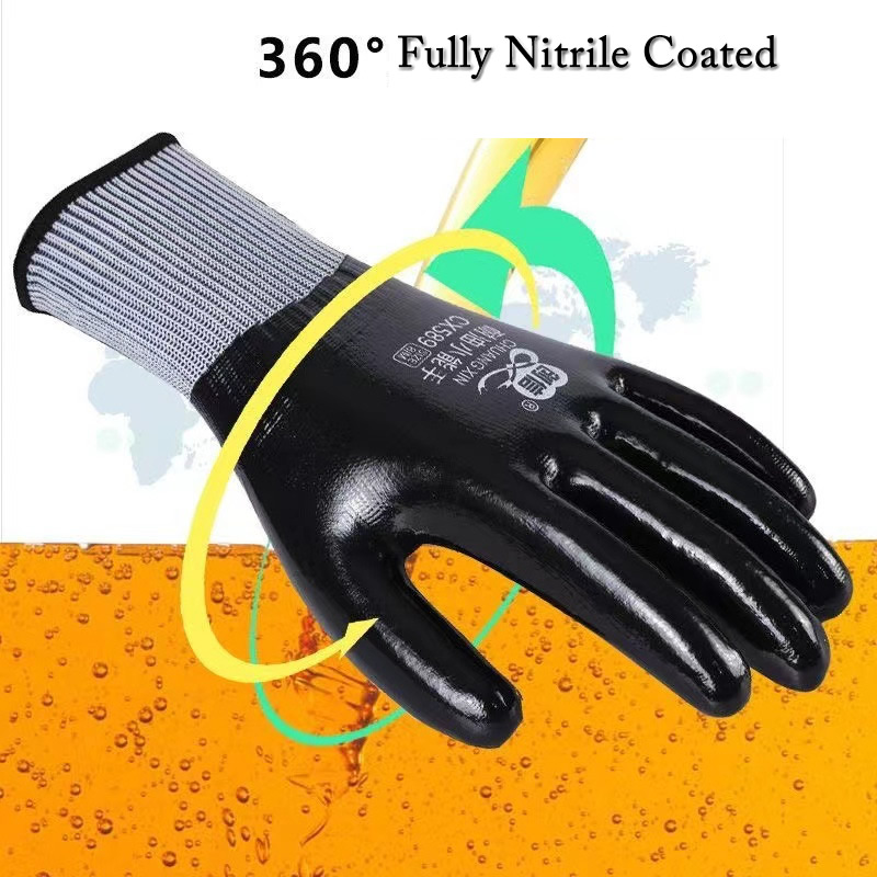 1 par de guantes antideslizantes impermeables, guantes de trabajo resistentes al aceite/agua recubiertos de nitrilo para reparación de jardín, guantes de seguridad para trabajo de pesca