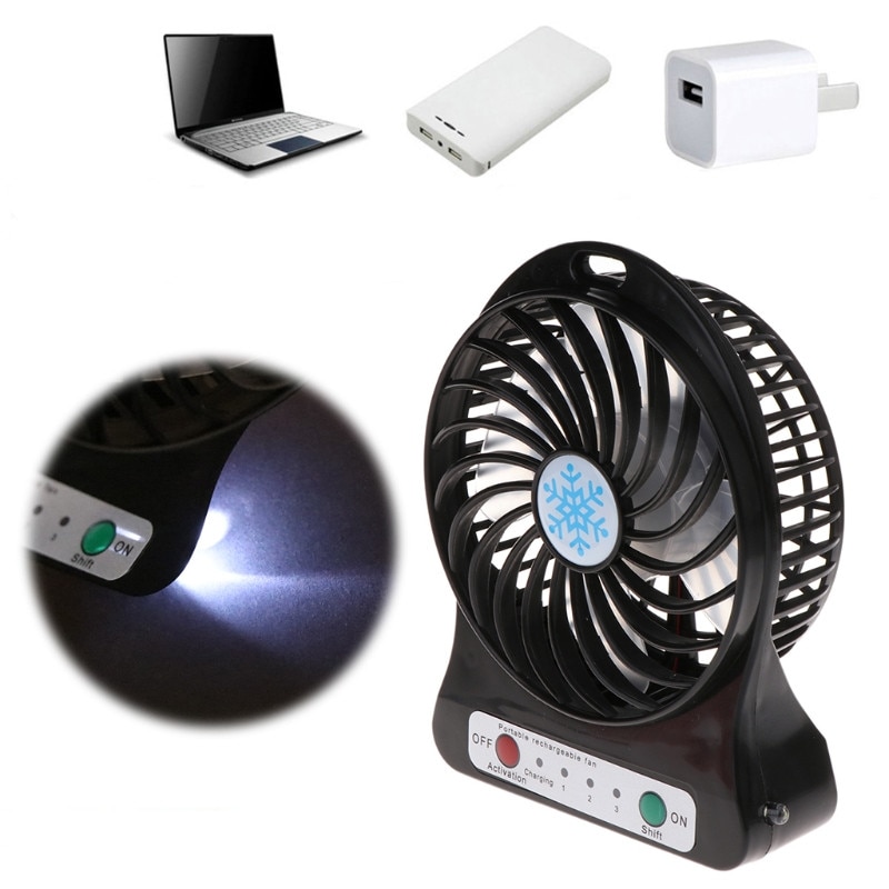 Portable USB Fan Cooler 5W Outdoor LED Light Fan Air Cooler Desk USB Fan Without 18650 Battery