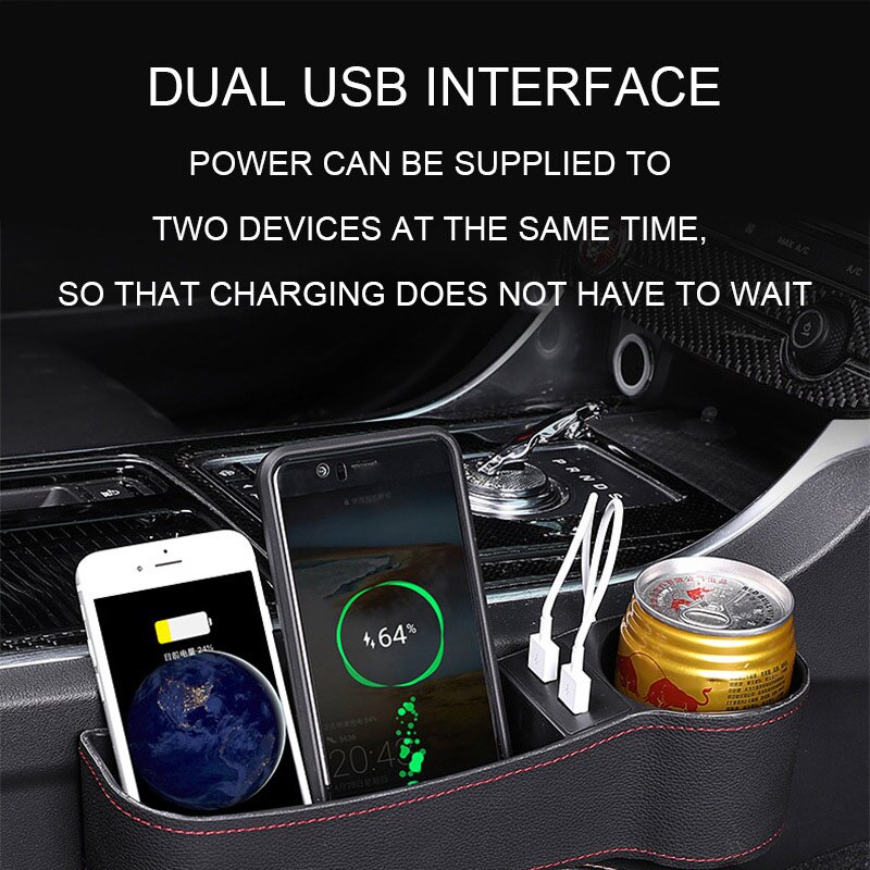 Organiseur universel de siège de voiture 2 pièces, organiseur de poche avec Interfaces USB, boîte de rangement pour accessoires intérieurs de voiture en cuir