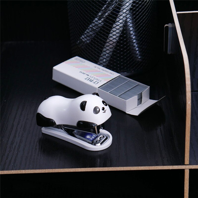 Cartoon Panda Mini Stapler Staples Set School Office Supplies Stationery Paper Binding Binder Book