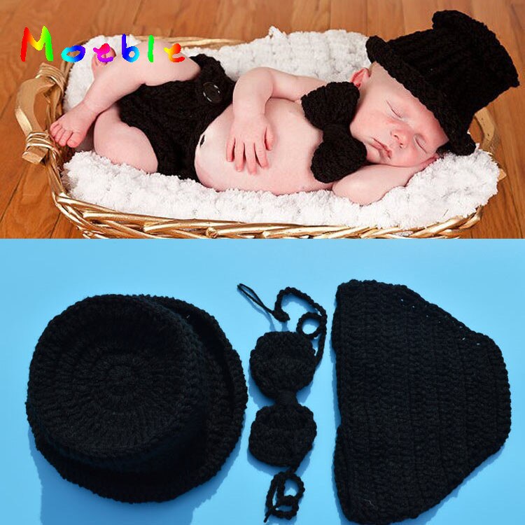 Kinderen Kostuum Beanie Haak gentleman stijl Baby Boy Hoed Cap Baby Zwarte kleur Gehaakte hoed photo props cap MZS-15021