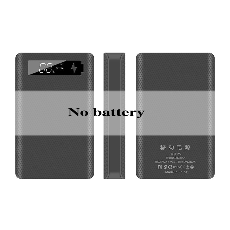 5*18650 Battery Charger Box 15000mAh Power Bank Shell Digital Display Powerbank Shell Micro Type-c Input Dual USB Port: back no battery