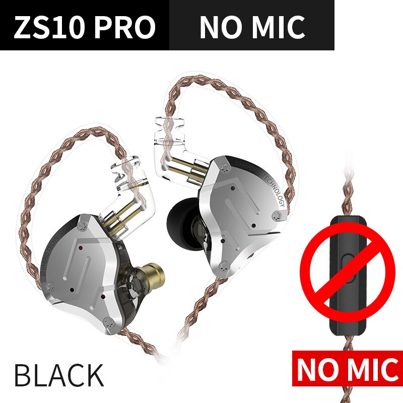 KZ ZS10 Pro Headset 4BA+1DD Hybrid HIFI Bass Earbuds In Ear Monitor Headphones KZ ZST ZSN PRO: black no mic