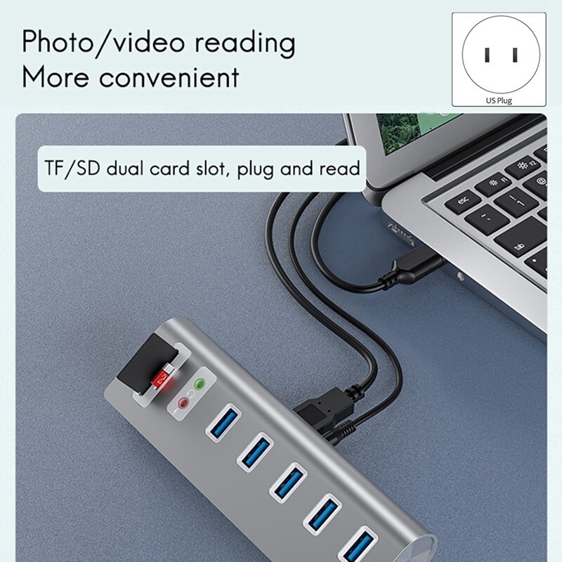 USB3.0 Docking Station Multi-Function Interface USB3.0+Audio Interface+TF/SD Dual Card Slot 7 Port Hub
