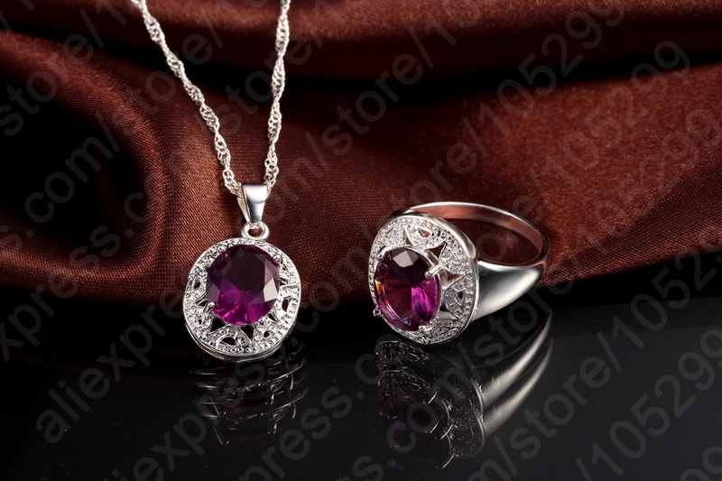 Crystal Pendant Necklace Earrings Ring Cubic Zircon Trendy Party 925 Sterling Silver Jewelry Sets Women