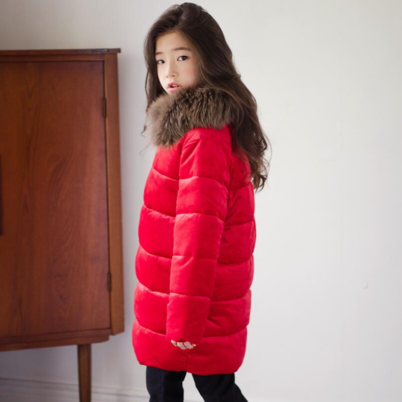 Kinderkleding Rode Chinese Stijl Winter Jas Meisjes Jas Bontkraag Meisjes Winter Jas Katoen Gewatteerde Parka Voor kids JW4346A