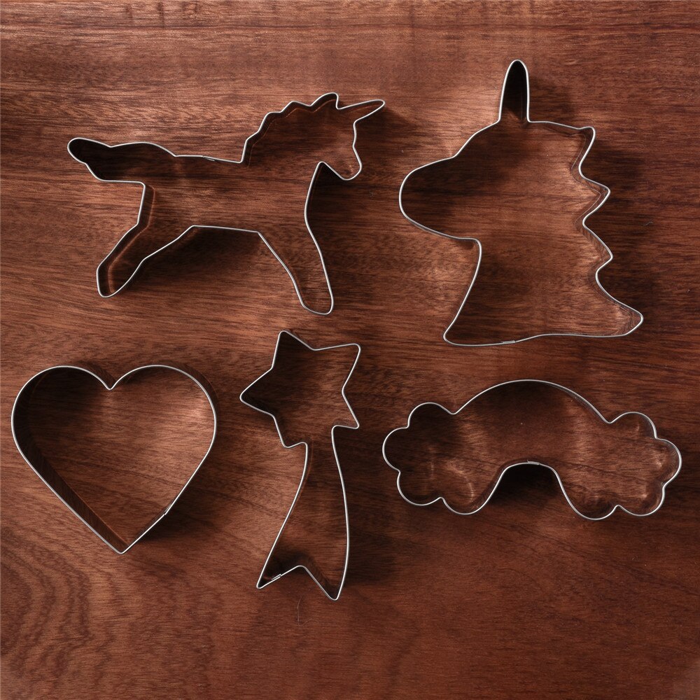 KENIAO Unicorn Cookie Cutters Set for Kids - 5 Piece - Unicorn, Unicorn Head, Rainbow, Shooting Star, Heart - Stainless Steel