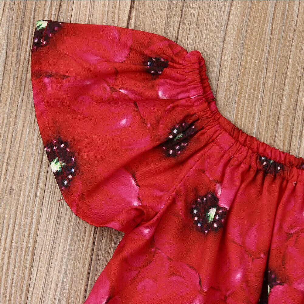 Infant Kids Baby Girls Off Shoulder Floral Tops T-Shirt Casual Clothes Sunsuit