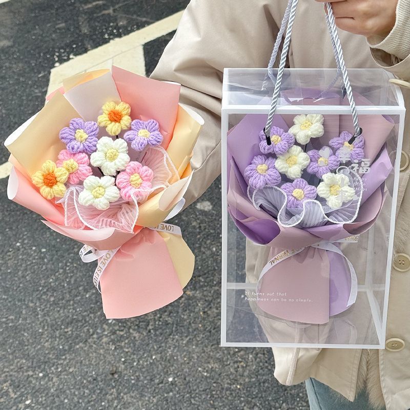 Ramo de margaritas de flores tejidas de ganchillo, del Día de la madre, flores artificiales, decoración del banquete de boda, decoración de ramo tejido DIY