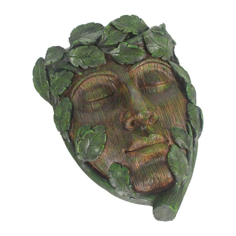 Hand-Painted Resin Green Man Tree Face Or Tree Hugger Sculpture Can Be Used As A Flower Pot For Outdoor Tree Decoration: Default Title