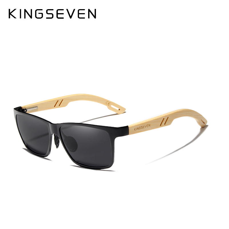 KINGSEVEN Polarized Aluminum+Bamboo Natural Wooden Handmade Sunglasses Men UV400 Eyewear Women Sun Glasses
