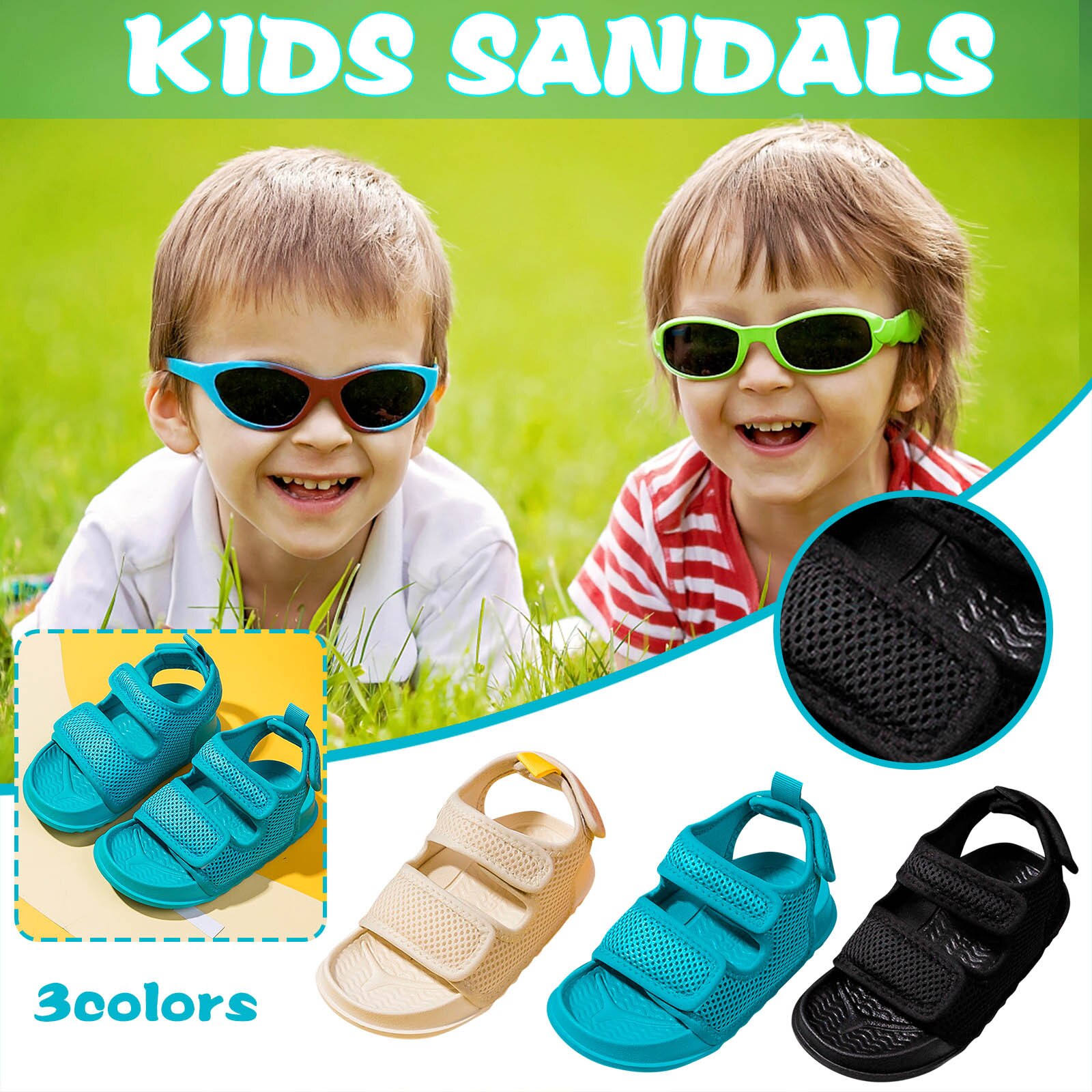 1-8 Years Kids Unisex Mesh Hook-loop Sandals Kid Solid Color Flat Shoes Non-slip Rubber Sole Eva Cross Sandals For Boys Girls#23