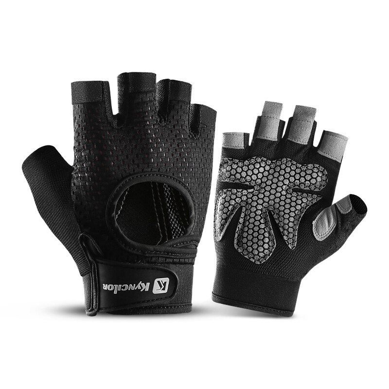 Guante de gimnasio para levantamiento de pesas para hombre y mujer, manoplas transpirables para ejercicio, medio dedo, entrenamiento, muñeca, novedad: Black / XL