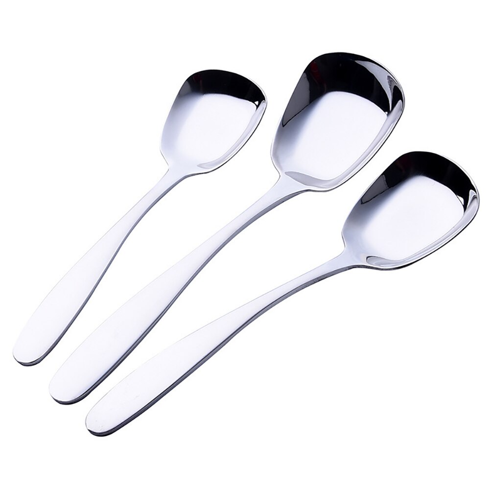 1Pc Portable Thicken Stainless Steel Flat Suqare Head Soup Spoon Kitchen Tableware