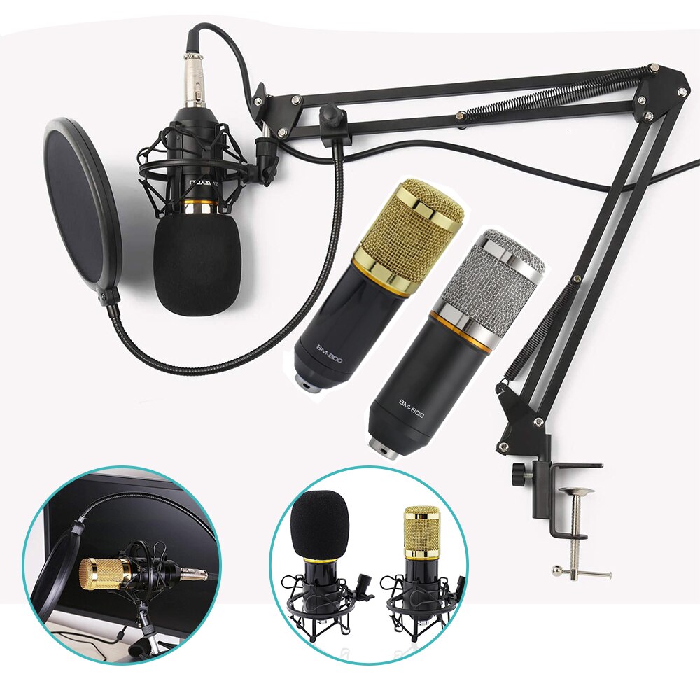 BM-800 Condenser Microphone Gold Ring Set Computer Mobile Phone Live Broadcast Equipment Network K Song