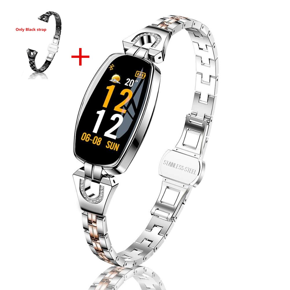 H8 Smart Vigilanza Delle Donne Della Signora Orologio Pressione Sanguigna Monitor di Frequenza Cardiaca Fitness Tracker Intelligente Braccialetto IP67 Impermeabile Smartwatches: SL add black strap