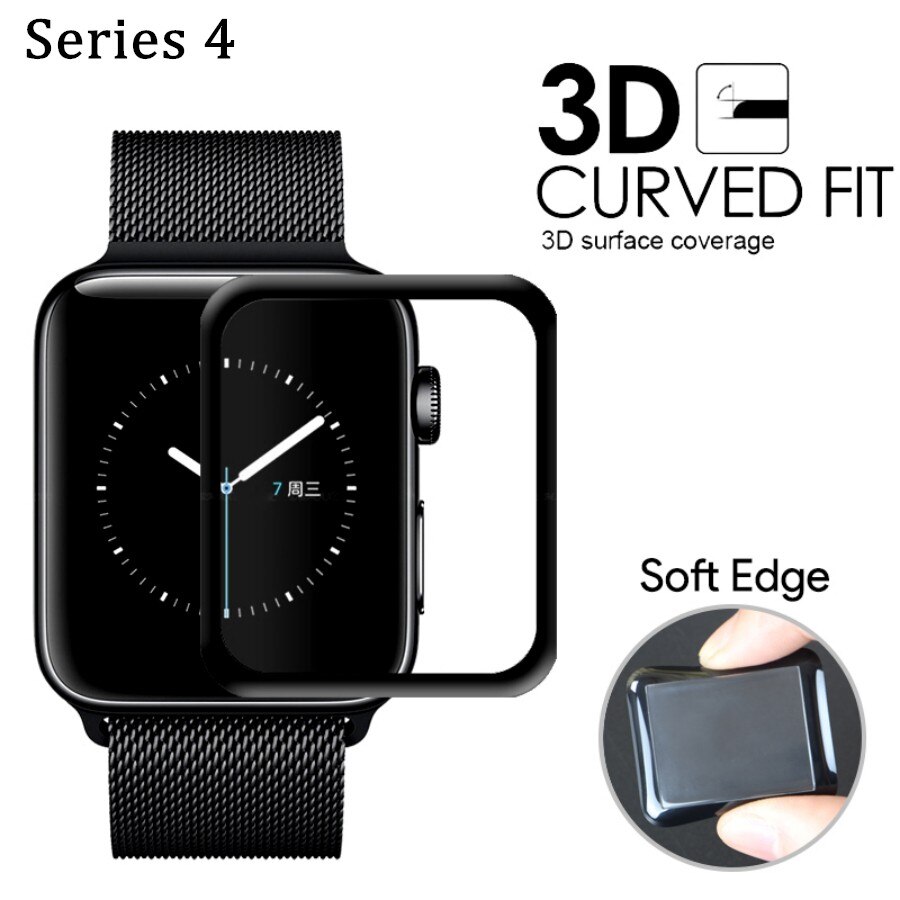 Screen Protector Film Full Cover 3D Curved Soft Edge Tempered Glass For Apple Watch 44mm 40mm Series 4 Watch band Accessories
