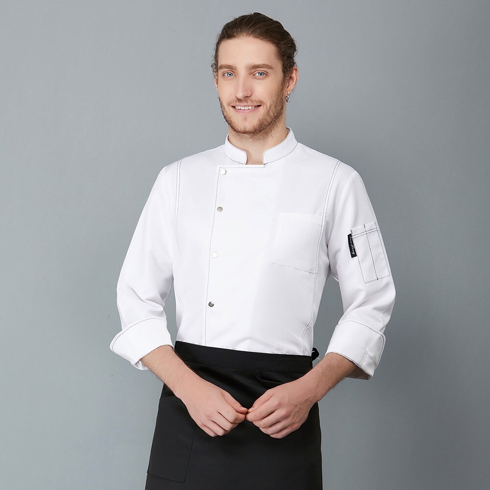 Langermet restaurant uniform skjorte hotell kjøkken matlaging kokk uniform servitør arbeidsjakke arbeidsklær klær kokketopper: Hvit / Xxxl