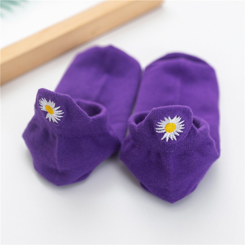 Women's Socks Middle Tube Cotton Socks Cute Flower Pattern Embroidery Girls Socks Fungus Edge College Style Daisy Pattern Socks: A