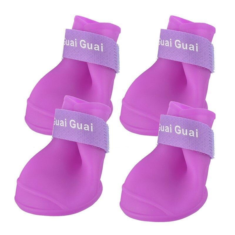 Candy Color Padded Pet Shoes Non-slip Boots Shoes Dog Cat Pet Dog Rain Boot Waterdrop 4PCs: Purple / 43x33mm