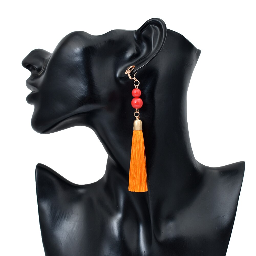 Non Pierced Cotton Silk Tassel Earrings Ear Cuff Earring Bohemia Long Ear Clip Earing Indian Ethnic Jewelry joyas