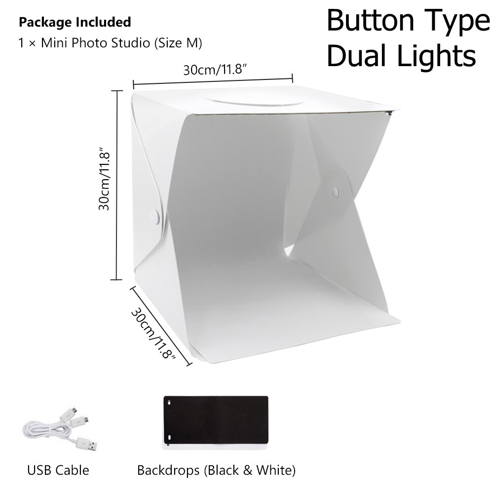 Led dobrável lightbox 20cm 30cm 40cm portátil fotografia foto softbox fundo kit usb mini estúdio caixa de luz para câmera dslr: Dual Lights 30cm