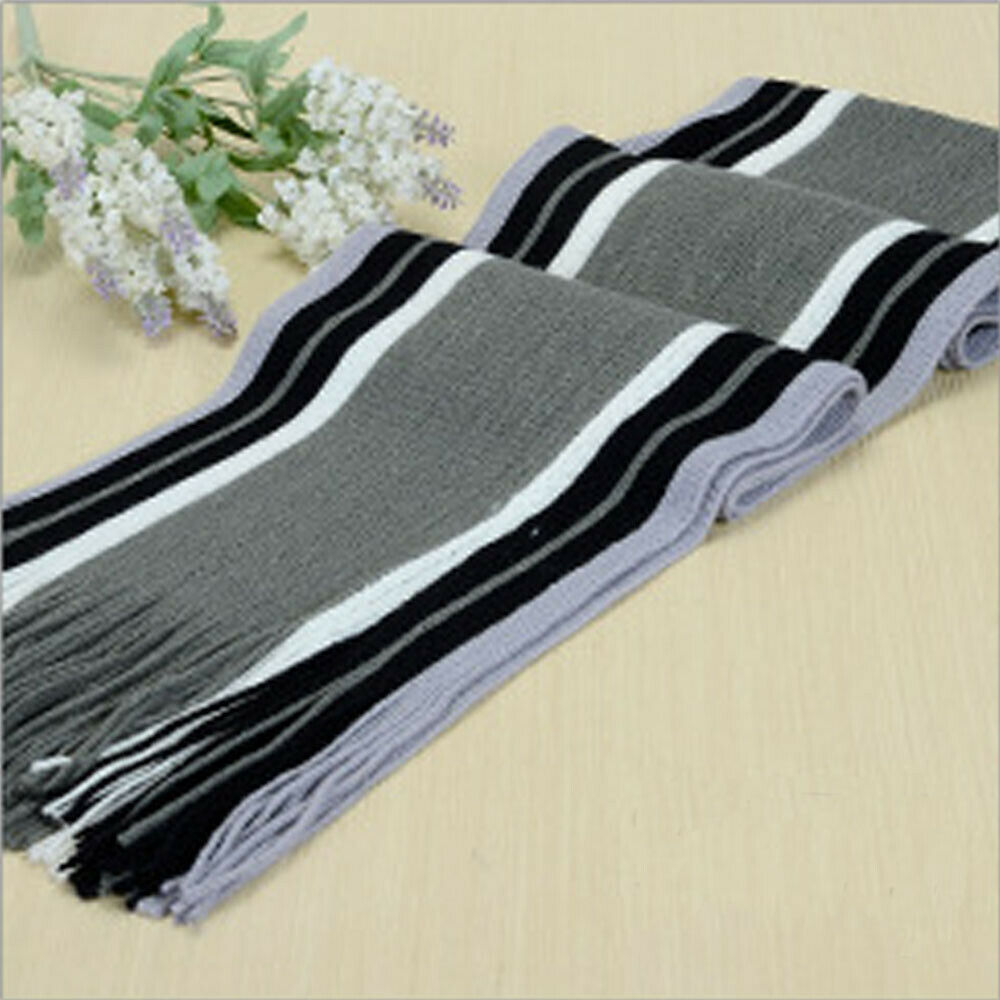 Bufandas clásicas a rayas para hombre, cálido con borla chal de Cachemira, bufanda suave encantadora, color negro, gris, café, rojo, Beige, 180cm, de invierno: Gris