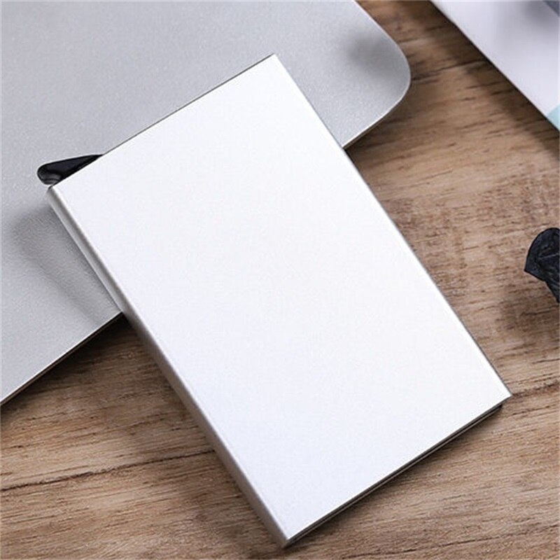 Rfid anti-diefstal slimme portemonnee dunne id-kaarthouder unisex automatisch solide metalen bank creditcardhouder zakelijke mini: Zilver